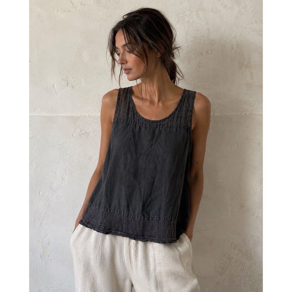 FLAX Linen Tank Top Women S Black Lagenlook Art to Wear Made USA